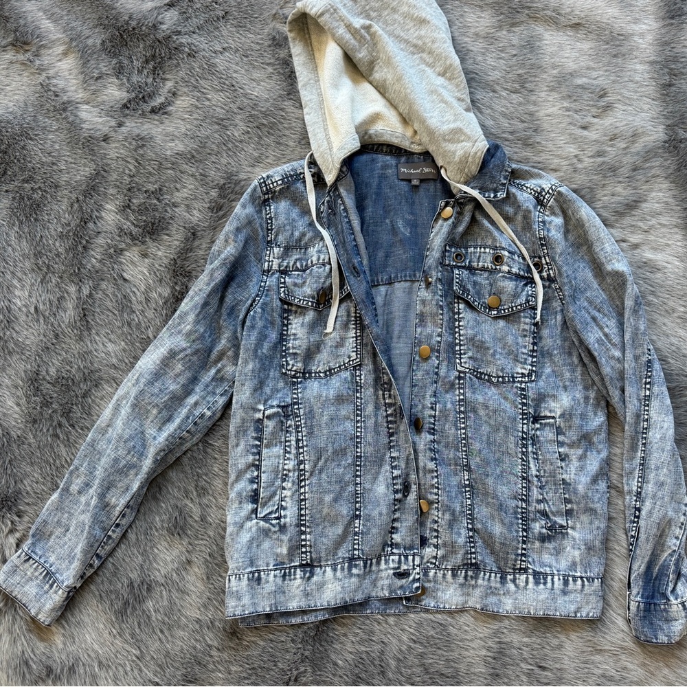Michael Stars Light Blue Denim Jacket with Gray Hood
